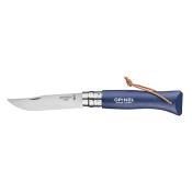 OPINEL - COUTEAU PLIANT - BAROUDEUR N°08 - INOX - BLEU - LANIERE CUIR - VIROBLOC