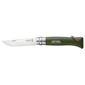 OPINEL - COUTEAU PLIANT - BAROUDEUR N°08 - INOX - KAKI - LANIERE CUIR - VIROBLOC