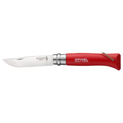 OPINEL - COUTEAU PLIANT - BAROUDEUR N°08 - INOX - ROUGE - LANIERE CUIR