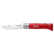 OPINEL - COUTEAU PLIANT - BAROUDEUR N°08 - INOX - ROUGE - LANIERE CUIR