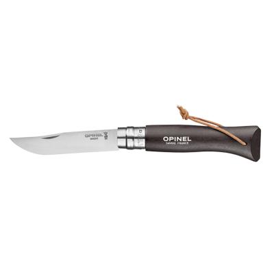 OPINEL - COUTEAU PLIANT - BAROUDEUR N°08 - INOX - NOIR BRUN - LANIERE CUIR